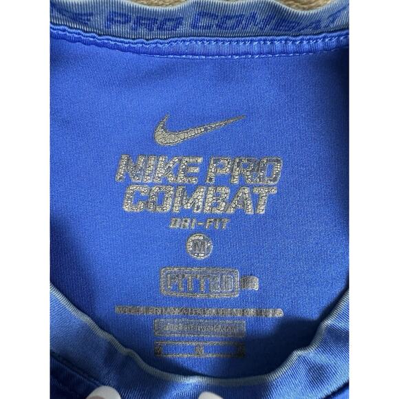 Nike Pro Combat Shirt Mens MED Fitted Blue Mock Base Layer Dri Fit Short Sleeve - Picture 3 of 8